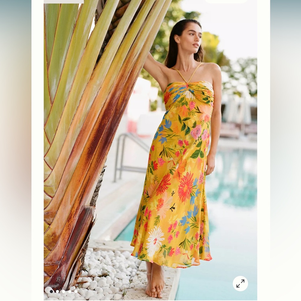 NWT Anthropologie Yellow Floral Halter Dress